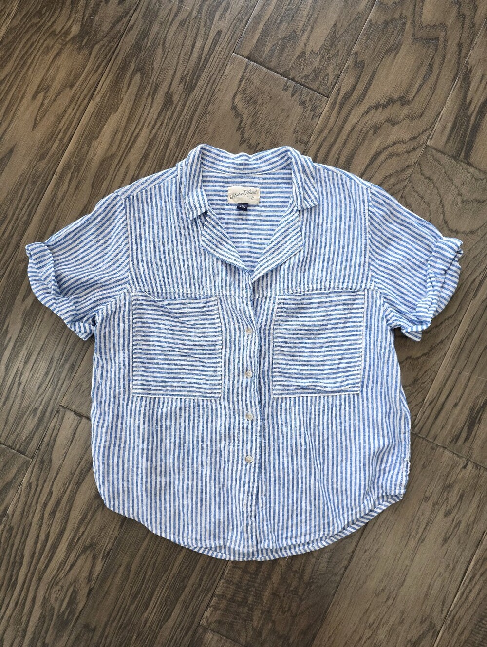 Women's Universal Thread Blue/White Stripe Linen Shirt